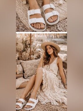 Anthropologie White Chunky Leather Sandals